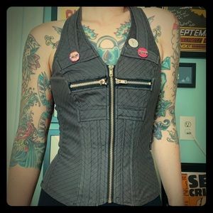 Gray zip pinstriped low back halter by Tripp NYC